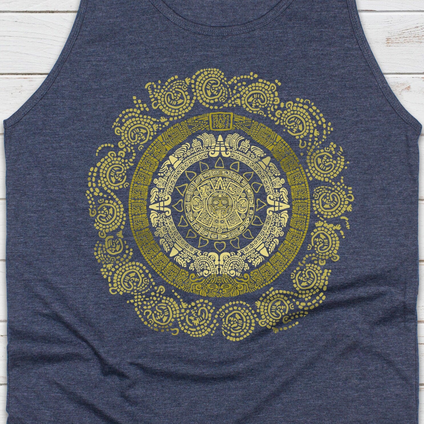 Aztec Mayan Round Calendar Symbols Tank Top Vest Vegan Incan Art Peru Quetzalcoatl Pyramid Mystic Serpent Andes Womens Mens Printed Cami Tee