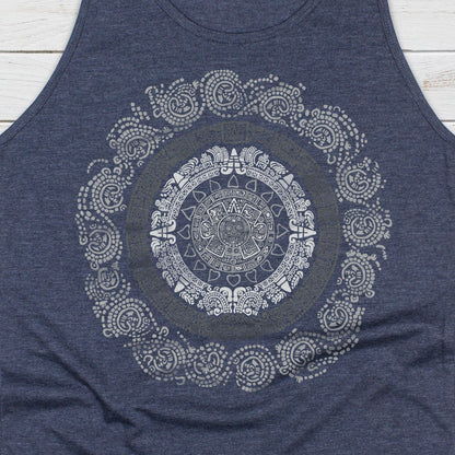 Aztec Mayan Round Calendar Symbols Tank Top Vest Vegan Incan Art Peru Quetzalcoatl Pyramid Mystic Serpent Andes Womens Mens Printed Cami Tee