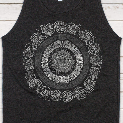 Aztec Mayan Round Calendar Symbols Tank Top Vest Vegan Incan Art Peru Quetzalcoatl Pyramid Mystic Serpent Andes Womens Mens Printed Cami Tee