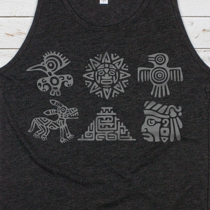 Aztec Mayan Symbols Tank Top Vest Vegan Incan Art Peru Quetzalcoatl Pyramid Mystic Serpent Andes Calendar Ancient Women Men Printed Cami Tee