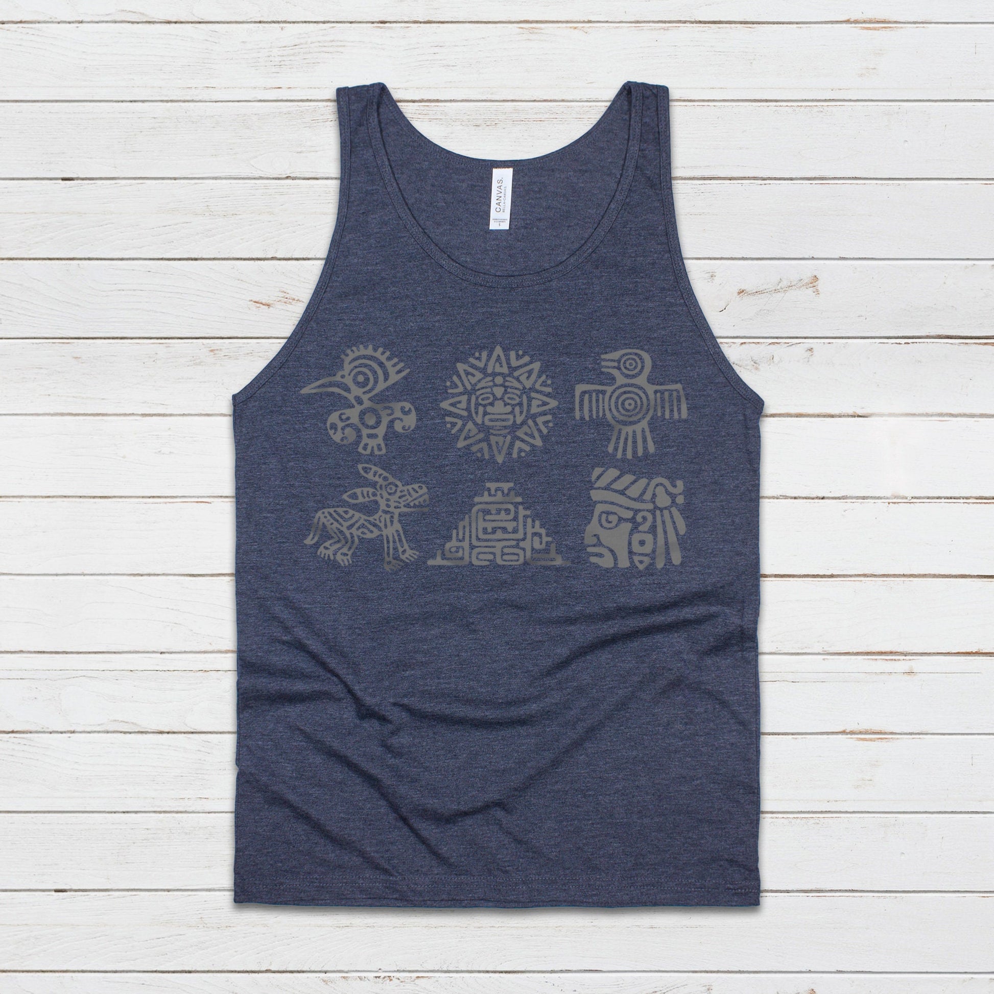 Aztec Mayan Symbols Tank Top Vest Vegan Incan Art Peru Quetzalcoatl Pyramid Mystic Serpent Andes Calendar Ancient Women Men Printed Cami Tee