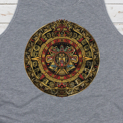 Aztec Mayan Round Calendar Symbols Tank Top Vest Vegan Incan Art Peru Quetzalcoatl Pyramid Mystic Serpent Andes Womens Mens Printed Cami Tee