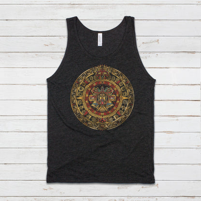 Aztec Mayan Round Calendar Symbols Tank Top Vest Vegan Incan Art Peru Quetzalcoatl Pyramid Mystic Serpent Andes Womens Mens Printed Cami Tee