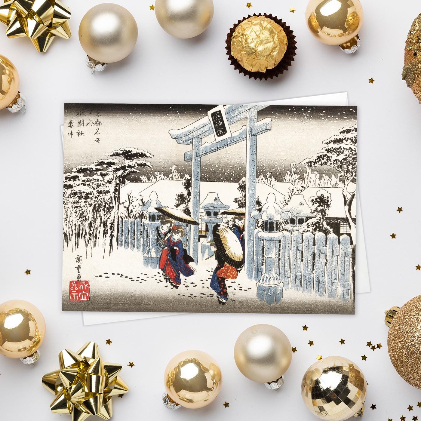 Japanese Ukiyo-e Art Greeting Cards Luxury Large Set of 10 - Christmas Card Xmas New Year Woodblock Print Hiroshige Hokusai Haiku Basho Poem