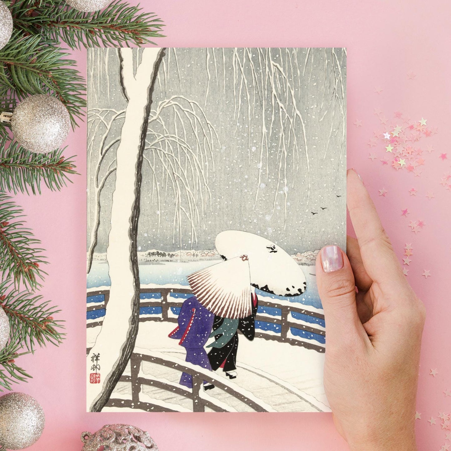 Japanese Ukiyo-e Art Greeting Cards Luxury Large Set of 10 - Christmas Card Xmas New Year Woodblock Print Hiroshige Hokusai Haiku Basho Poem