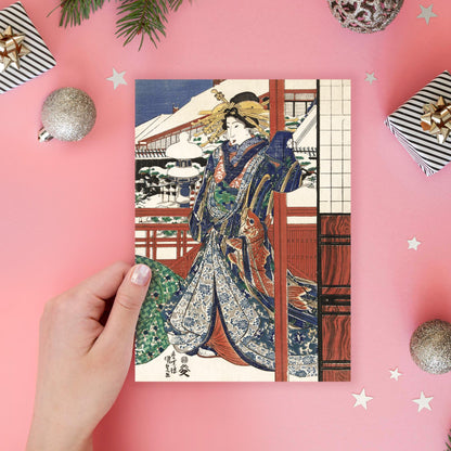 Japanese Ukiyo-e Art Greeting Cards Luxury Large Set of 10 - Christmas Card Xmas New Year Woodblock Print Hiroshige Hokusai Haiku Basho Issa
