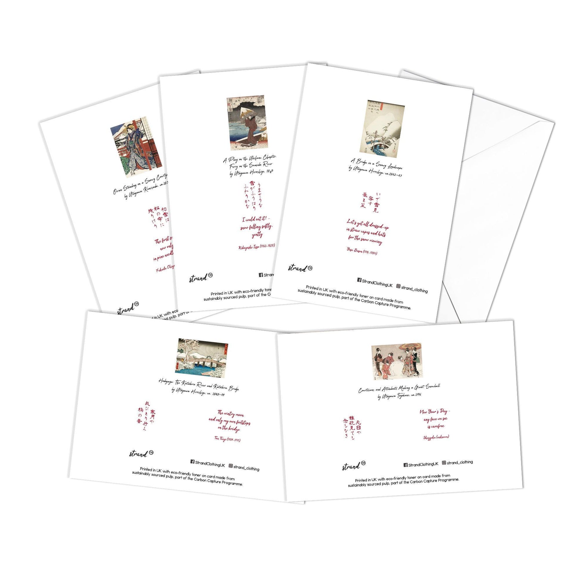 Japanese Ukiyo-e Art Greeting Cards Christmas Card Set Xmas New Year Winter Woodblock Print Large A5 C5 Luxury Hiroshige Hokusai Haiku Basho