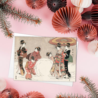 Japanese Ukiyo-e Art Greeting Cards Christmas Card Set Xmas New Year Winter Woodblock Print Large A5 C5 Luxury Hiroshige Hokusai Haiku Poem