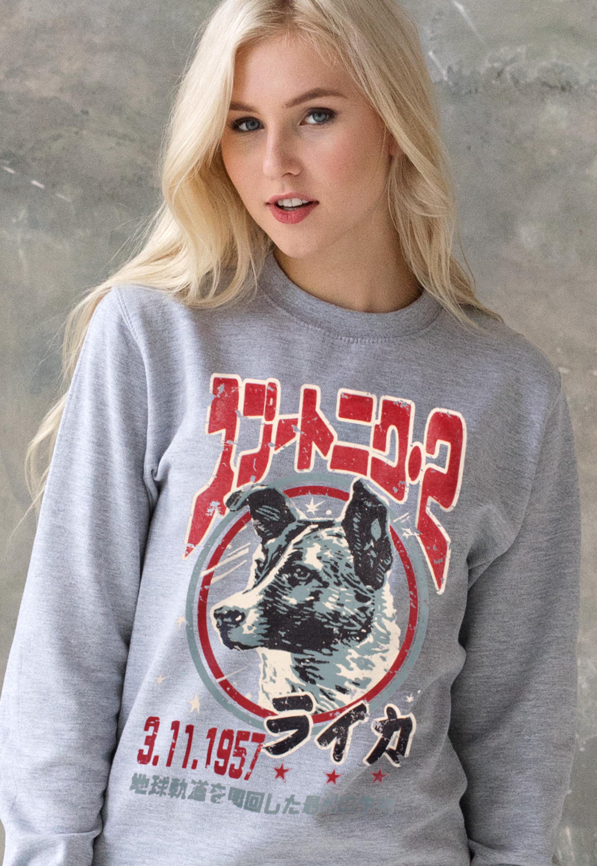 Laika The Space Dog Sweatshirt Japanese USSR CCCP Soviet Japan Retro Space Science Cosmos Mens Womens Screen Printed Pullover Jumper Sweater