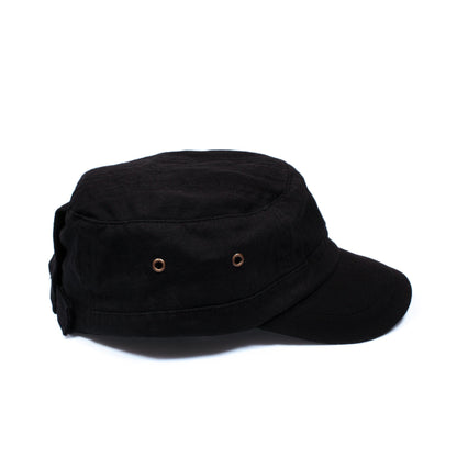 Cadet Army Cap with Japanese Vinyl Applique - Military Retro Vintage Mens Womens Black Kuroi Hat Japan Aesthetic Streetwear Officer Kawaii