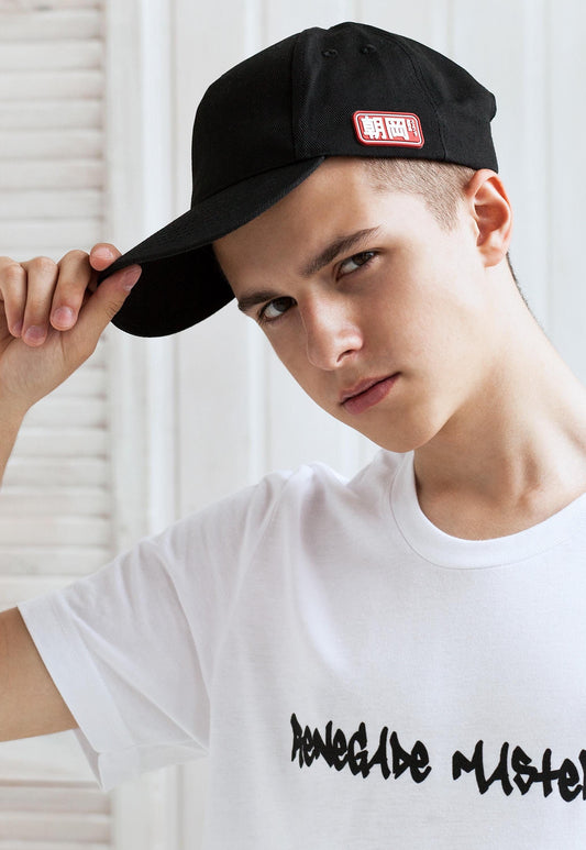 Classic Black Baseball Cap with Japanese Vinyl Applique - Retro Vintage Mens Womens Black Kuroi Hat Japan Aesthetic Streetwear 70s 80s 90s
