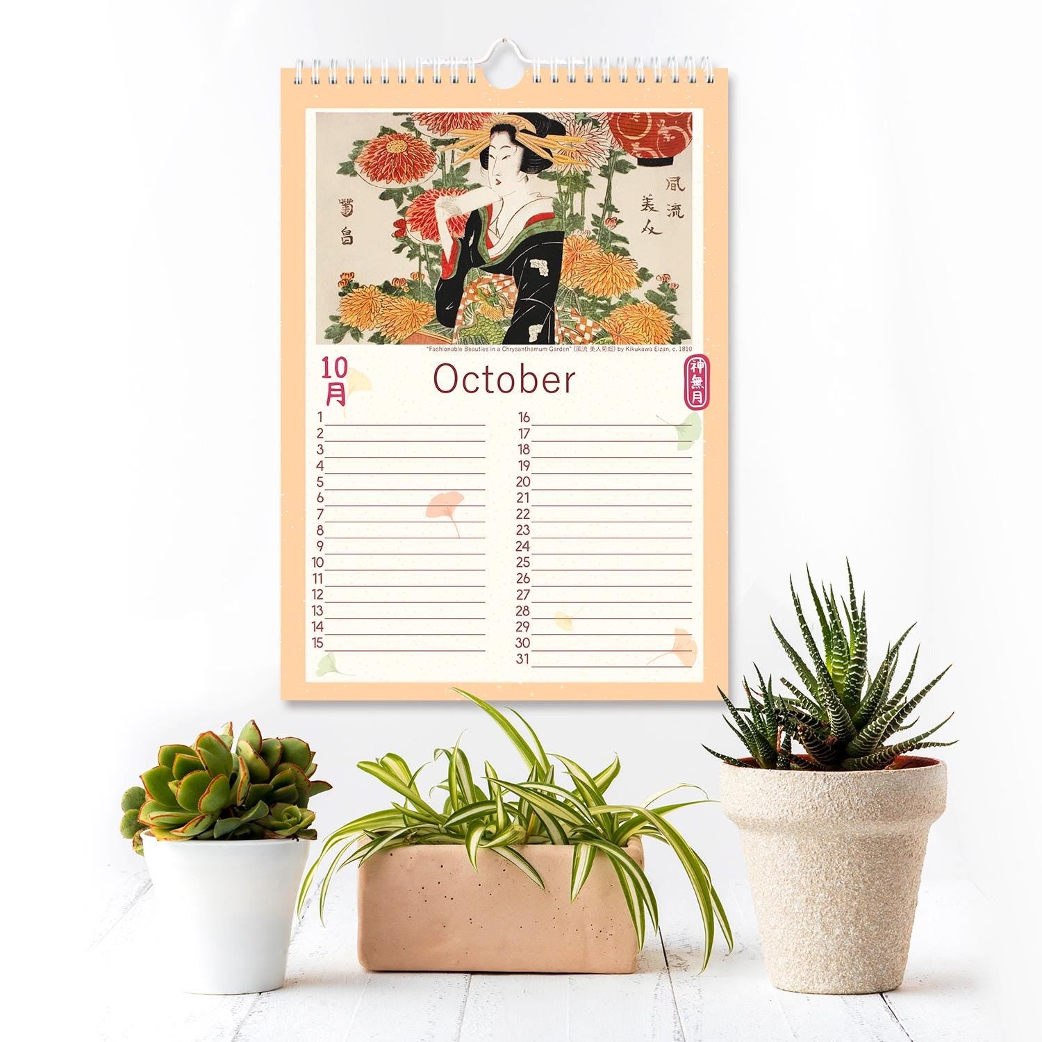 Perpetual Calendar Birthday Japanese Ukiyo-e Art Woodblock Print Undated Planner Organiser Celebration Hiroshige Koson Beautiful Calligraphy