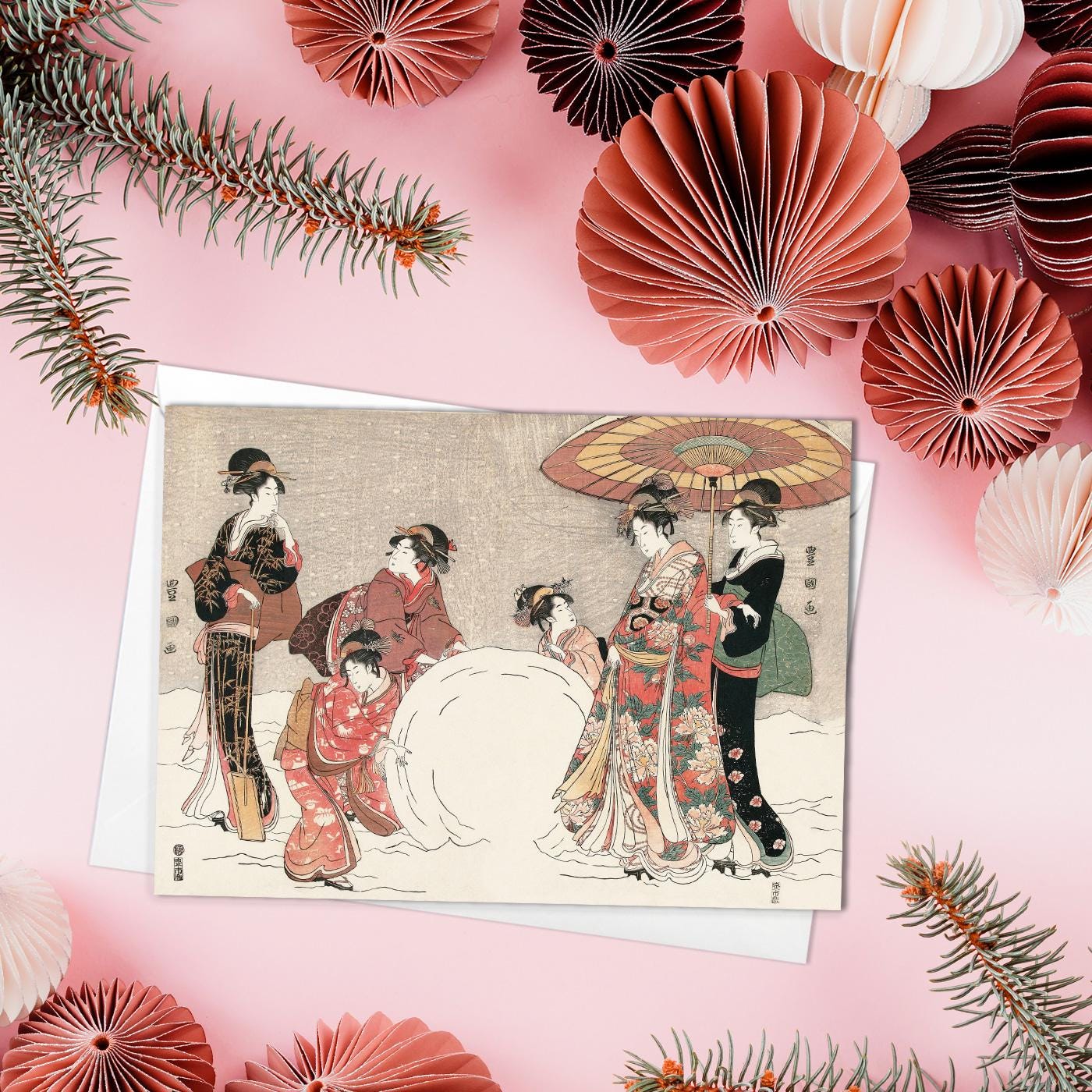 Japanese Ukiyo-e Art Greeting Cards Luxury Large Set of 10 - Christmas Card Xmas New Year Woodblock Print Hiroshige Hokusai Haiku Basho Poem