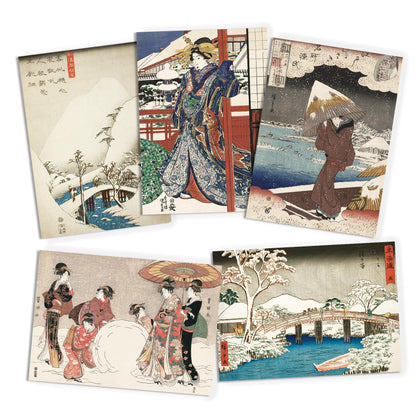 Japanese Ukiyo-e Art Greeting Cards Christmas Card Set Xmas New Year Winter Woodblock Print Large A5 C5 Luxury Hiroshige Hokusai Haiku Basho