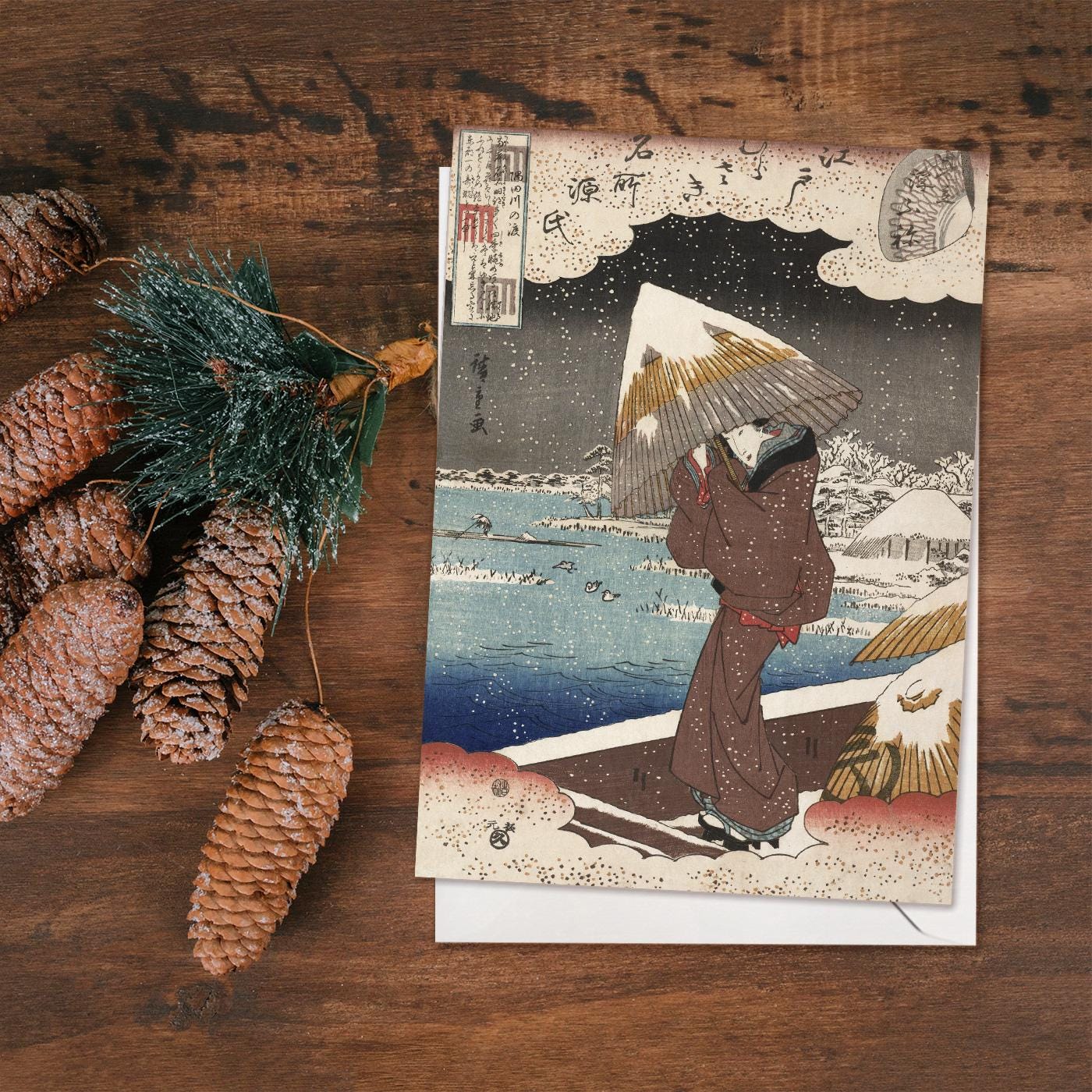 Japanese Ukiyo-e Art Greeting Cards Christmas Card Set Xmas New Year Winter Woodblock Print Large A5 C5 Luxury Hiroshige Hokusai Haiku Basho