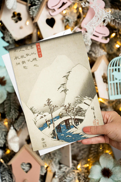 Japanese Ukiyo-e Art Greeting Cards Christmas Card Set Xmas New Year Winter Woodblock Print Large A5 C5 Luxury Hiroshige Hokusai Haiku Basho