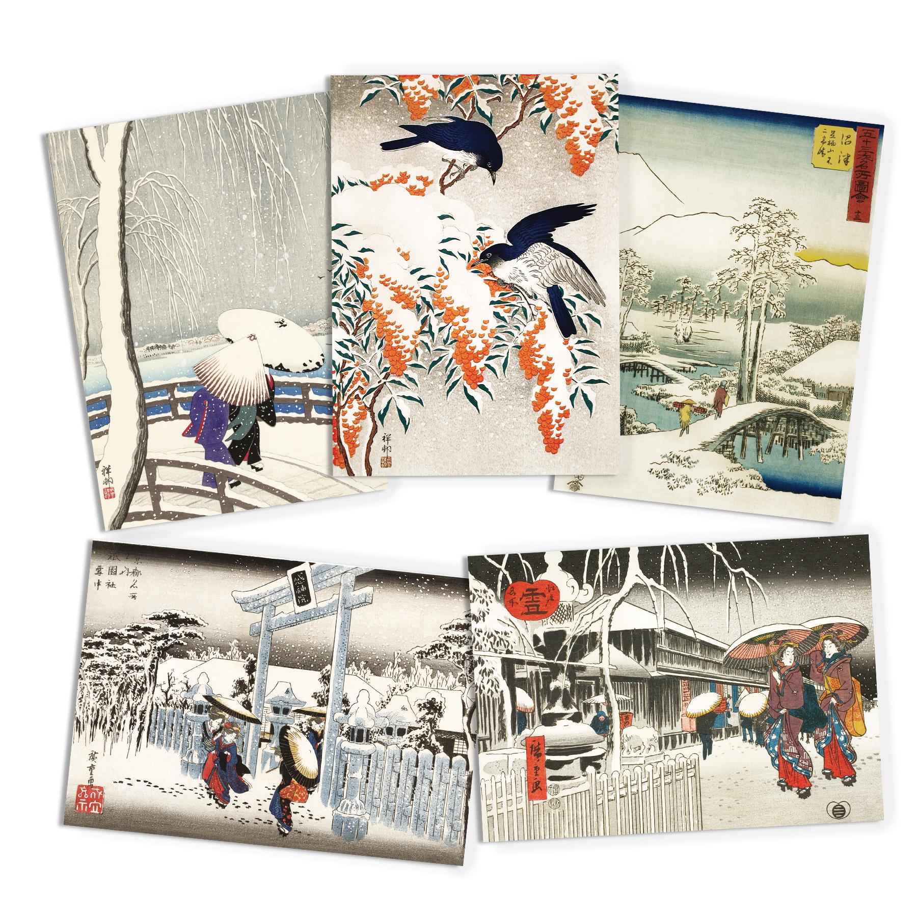 Japanese Ukiyo-e Art Greeting Cards Christmas Card Set Xmas New Year Winter Woodblock Print Large A5 C5 Luxury Hiroshige Koson Haiku Issa