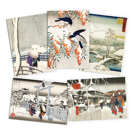 Japanese Ukiyo-e Art Greeting Cards Christmas Card Set Xmas New Year Winter Woodblock Print Large A5 C5 Luxury Hiroshige Koson Haiku Issa