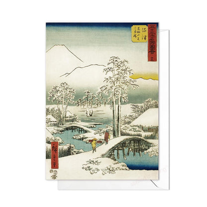 Japanese Ukiyo-e Art Greeting Card Christmas Xmas New Year Winter Woodblock Print Aesthetic Hiroshige Beautiful Shiki Elegant Luxury - N79