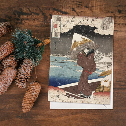 Japanese Ukiyo-e Art Greeting Card Christmas Xmas New Year Winter Woodblock Print Aesthetic Geisha Snow Ukifune Kimono Hiroshige Luxury U56