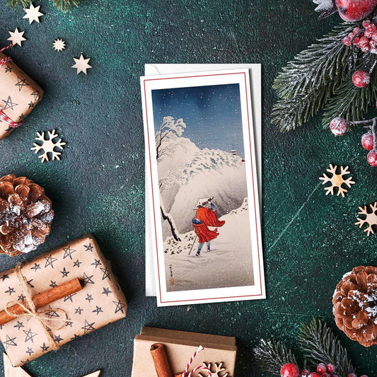 Japanese Ukiyo-e Art Greeting Card Christmas Xmas New Year Winter Woodblock Print Aesthetic Snow Takahashi Shotei Elegant Luxury Pretty WP8