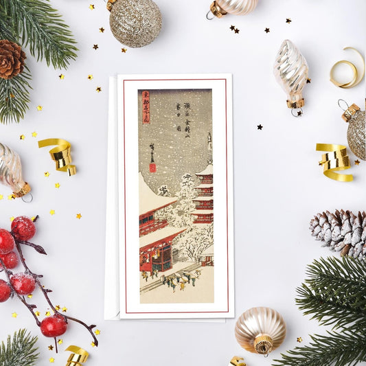 Japanese Ukiyo-e Art Greeting Card Christmas Xmas New Year Winter Woodblock Print Snow Utagawa Hiroshige Kinryuzan Kyoto Elegant Luxury KZ8