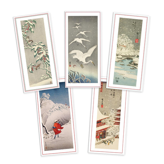 Japanese Ukiyo-e Art Greeting Cards Luxury Long Set of 5 - Christmas Card Xmas New Year Woodblock Print Hiroshige Greetings Calligraphy DL
