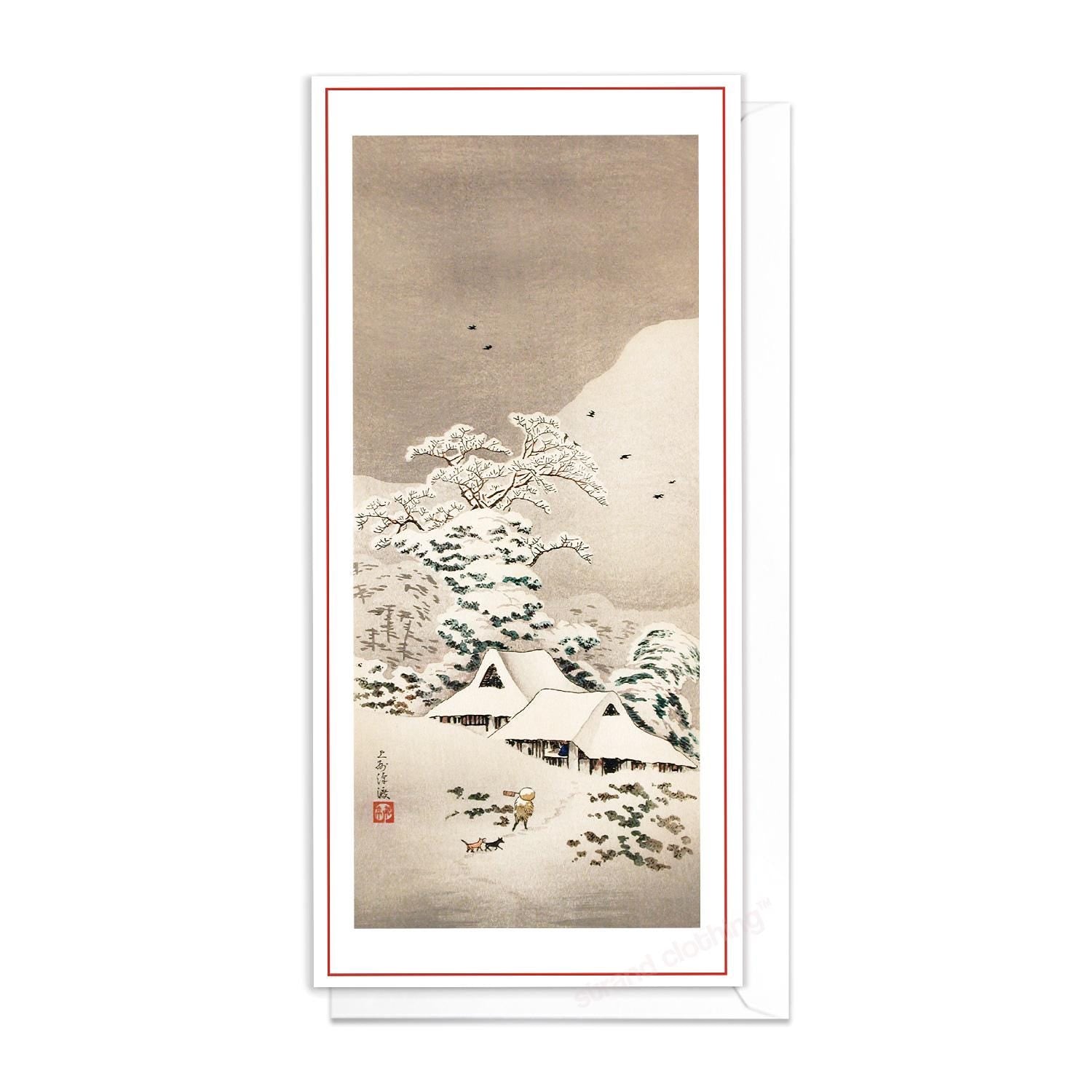 Japanese Ukiyo-e Art Greeting Card Christmas Xmas New Year Winter Woodblock Print Aesthetic Snow Takahashi Shotei Elegant Luxury Pretty JS3