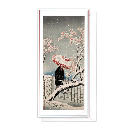 Japanese Ukiyo-e Art Greeting Card Christmas Xmas New Year Winter Woodblock Print Aesthetic Snow Takahashi Shotei Elegant Luxury Pretty KU9