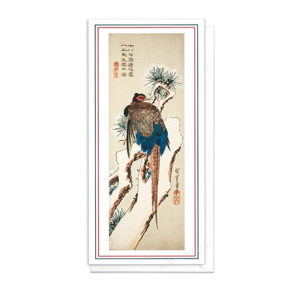 Japanese Ukiyo-e Art Greeting Card Christmas Xmas New Year Winter Woodblock Print Snow Utagawa Hiroshige Pheasant Bird Elegant Luxury PA5