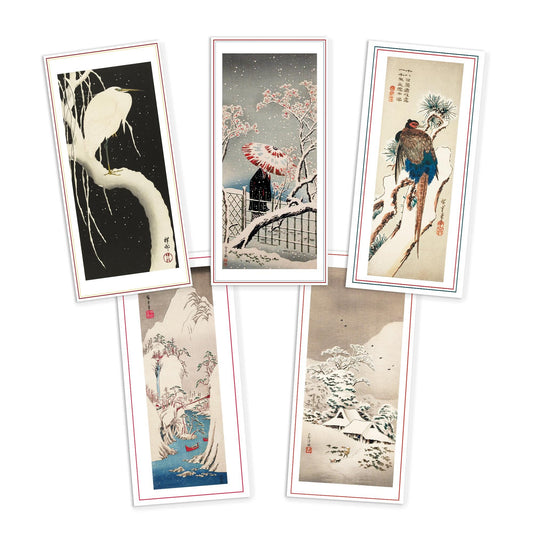 Japanese Ukiyo-e Art Greeting Cards Luxury Long Set of 5 - Christmas Card Xmas New Year Woodblock Print Hiroshige Greetings Calligraphy DL