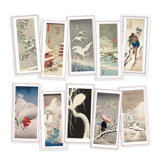 Japanese Ukiyo-e Art Greeting Cards Luxury Long Set of 10 - Christmas Card Xmas New Year Woodblock Print Hiroshige Greetings Calligraphy DL