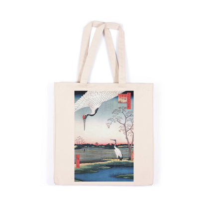Japanese Hiroshige Cranes Canvas Tote Bag Ukiyo-e Traditional Art Japan Yoga Pretty Cute Gift Cotton Shopper Printed Eco Friendly Market