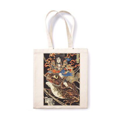Japanese Samurai Toad Canvas Tote Bag Ukiyo-e Traditional Art Yokai Monster Frog Japan Yoga Gift Cotton Shopper Printed Eco Friendly Market