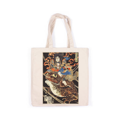 Japanese Samurai Toad Canvas Tote Bag Ukiyo-e Traditional Art Yokai Monster Frog Japan Yoga Gift Cotton Shopper Printed Eco Friendly Market