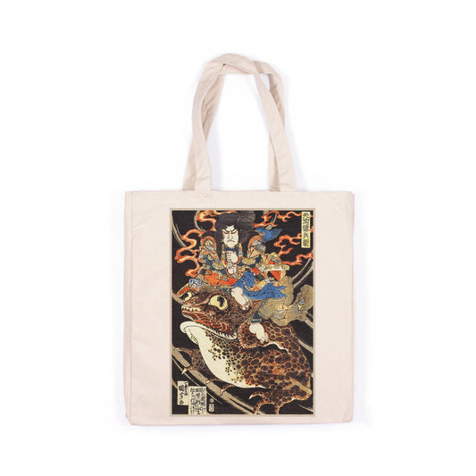 Japanese Samurai Toad Canvas Tote Bag Ukiyo-e Traditional Art Yokai Monster Frog Japan Yoga Gift Cotton Shopper Printed Eco Friendly Market