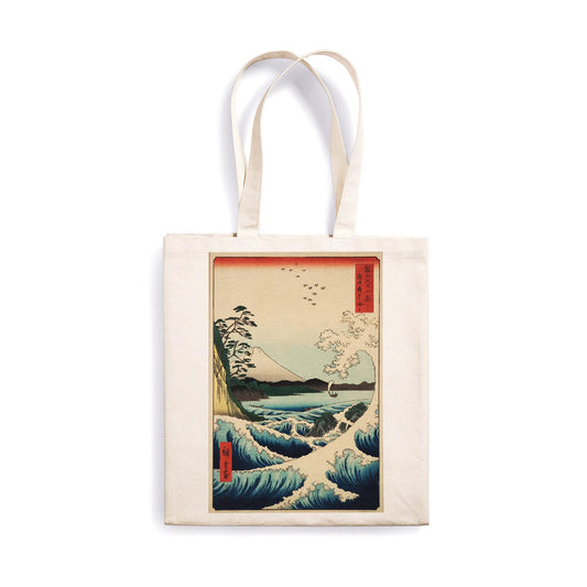 Japanese Hiroshige Wave Canvas Tote Bag Ukiyo-e Traditional Art Japan Yoga Pretty Cute Gift Cotton Shopper Printed Eco Friendly Market Satta