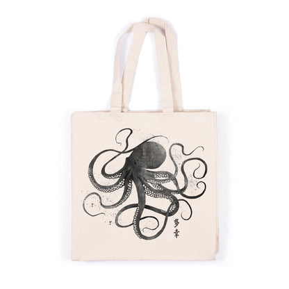 Octopus Japanese Calligraphy Canvas Tote Bag Ukiyo-e Traditional Art Japan Yoga Pretty Cute Gift Cotton Shopper Printed Eco Friendly Market