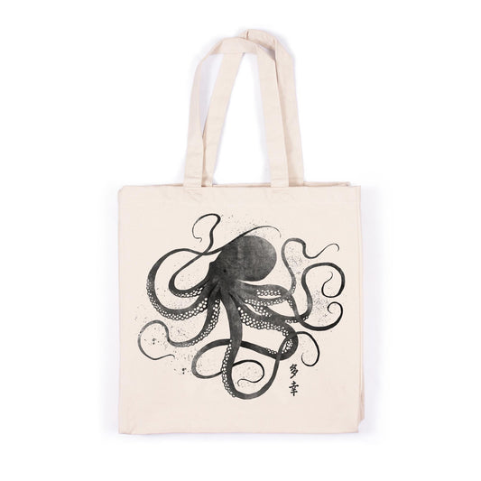 Octopus Japanese Calligraphy Canvas Tote Bag Ukiyo-e Traditional Art Japan Yoga Pretty Cute Gift Cotton Shopper Printed Eco Friendly Market