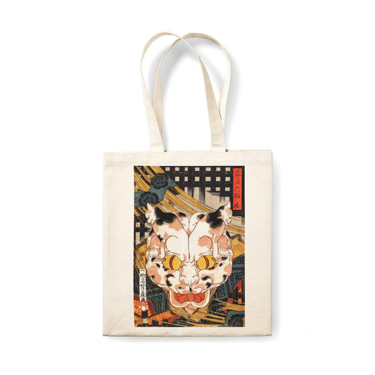 Japanese Monster Cat Canvas Tote Bag Ukiyo-e Traditional Art Ghost Yokai Kabuki Japan Yoga Gift Cotton Shopper Printed Eco Friendly Market