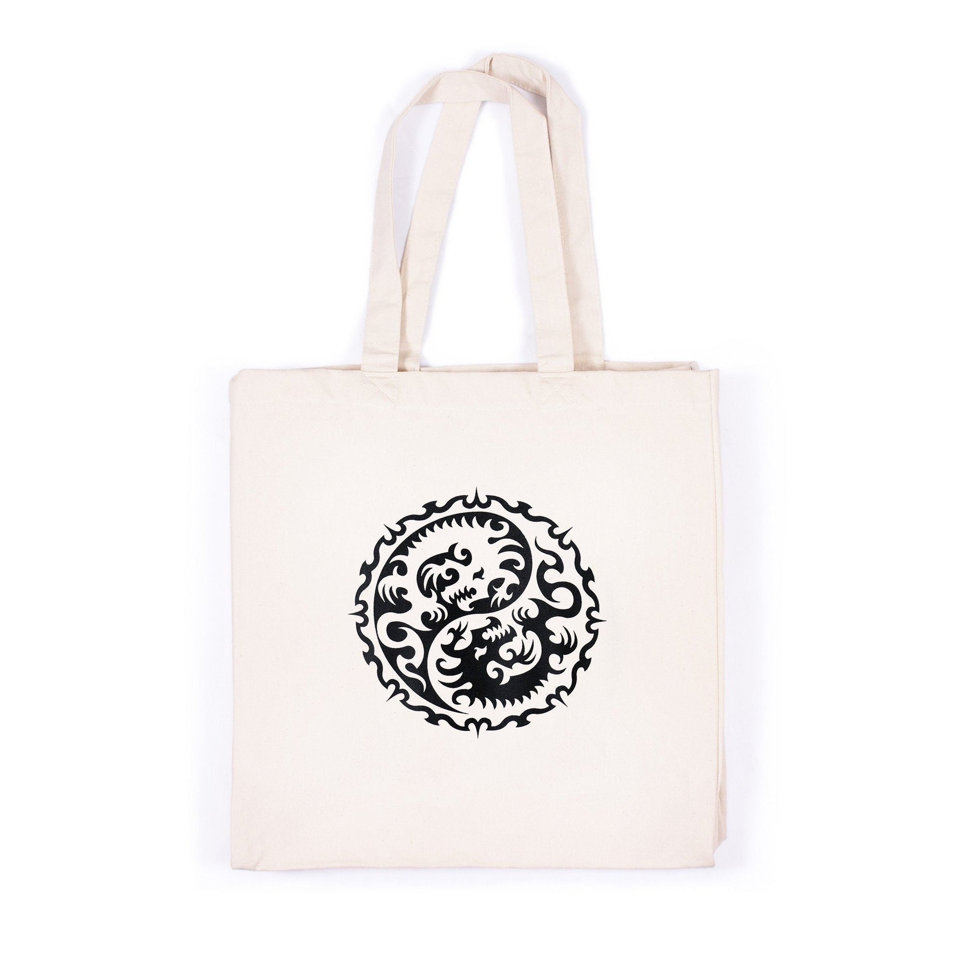 Yin Yang Dragons Cotton Canvas Tote Taoism Chinese Japanese Japan Dragon Yoga Tai Chi Shopper Bag Screen Printed Eco Friendly Market Tote