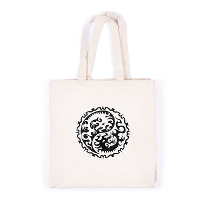 Yin Yang Dragons Cotton Canvas Tote Taoism Chinese Japanese Japan Dragon Yoga Tai Chi Shopper Bag Screen Printed Eco Friendly Market Tote