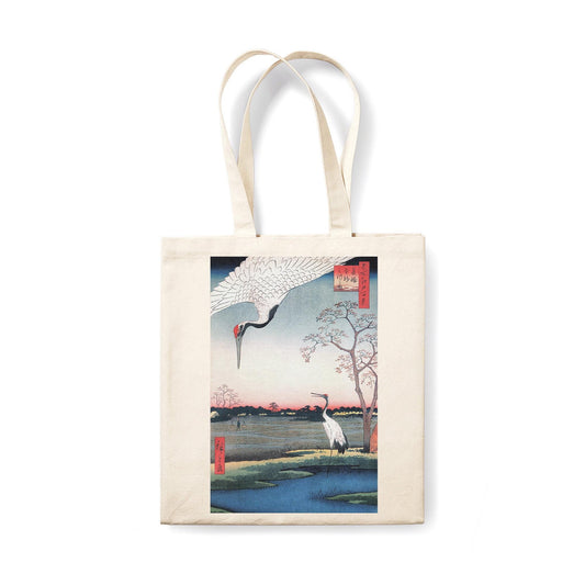 Japanese Hiroshige Cranes Canvas Tote Bag Ukiyo-e Traditional Art Japan Yoga Pretty Cute Gift Cotton Shopper Printed Eco Friendly Market