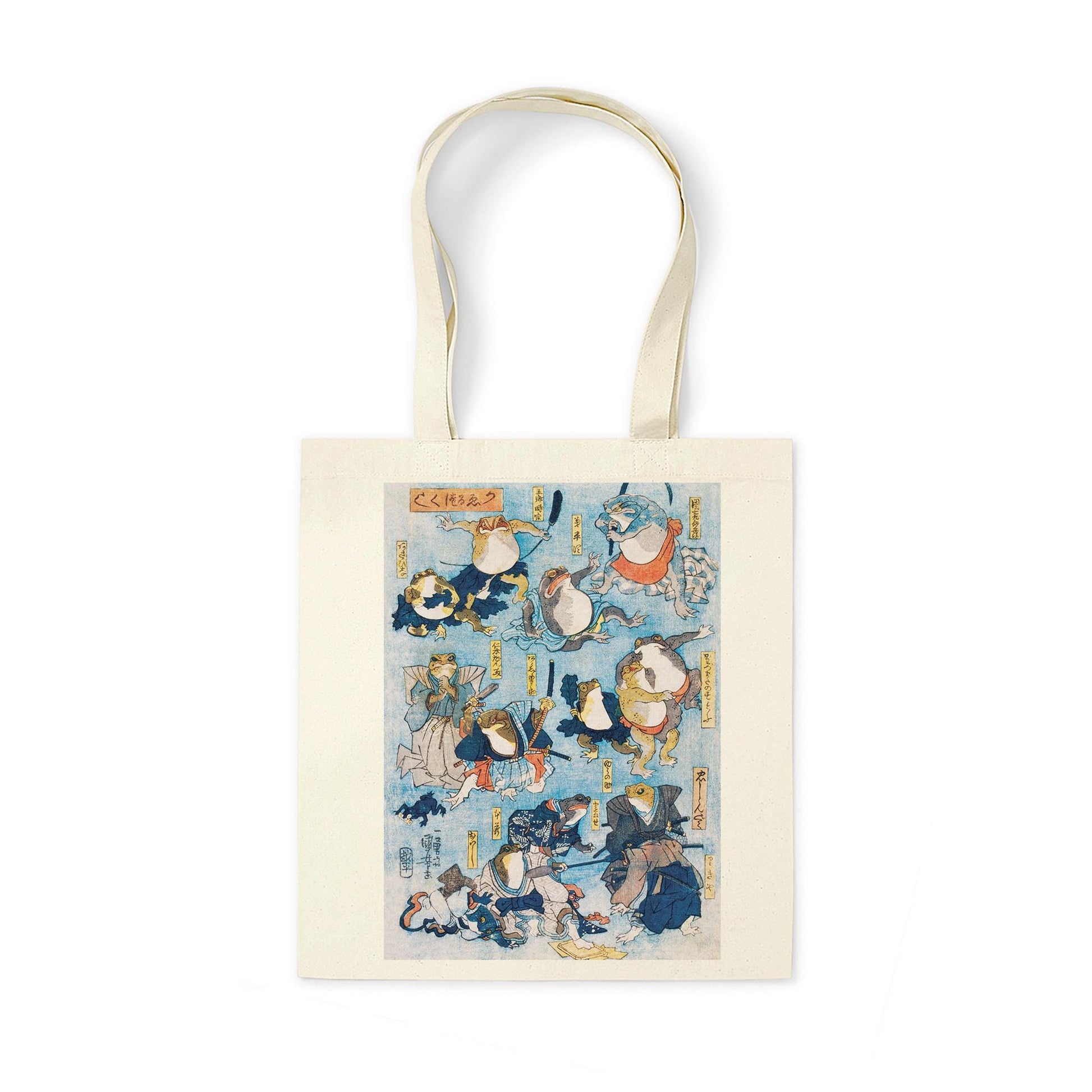 Japanese Samurai Frogs Canvas Tote Bag Ukiyo-e Traditional Art Kuniyoshi Kabuki Toad Yoga Cute Cotton Shopper Printed Eco Friendly Market