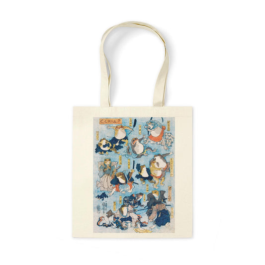 Japanese Samurai Frogs Canvas Tote Bag Ukiyo-e Traditional Art Kuniyoshi Kabuki Toad Yoga Cute Cotton Shopper Printed Eco Friendly Market