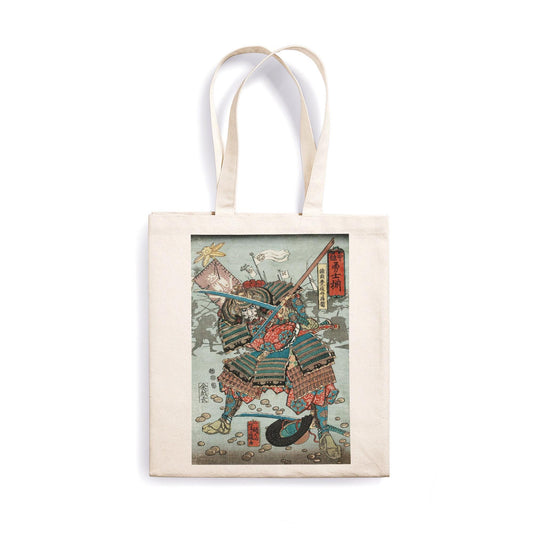 Japanese Samurai Canvas Tote Bag Ukiyo-e Traditional Art Utagawa Yoshifuji Armour Japan Yoga Gift Cotton Shopper Printed Eco Friendly Market