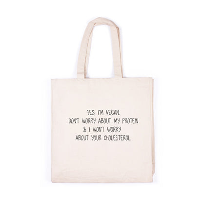 Vegan Tote Bag Don't Worry About My Protein Slogan Funny Activist Animal Rights Cotton Canvas Tote Shopper Bag Printed Eco Friendly Market