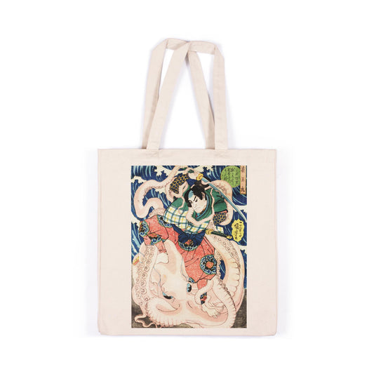 Japanese Samurai Octopus Canvas Tote Bag Ukiyo-e Traditional Art Utagawa Kuniyoshi Japan Yoga Cotton Shopper Printed Eco Friendly Market Bag