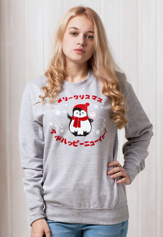 Japanese Christmas Sweatshirt Kawaii Penguin Japan Anime Manga Holiday Xmas Printed Mens Womens Aesthetic Jumper Long Sleeve Top Cute Gift