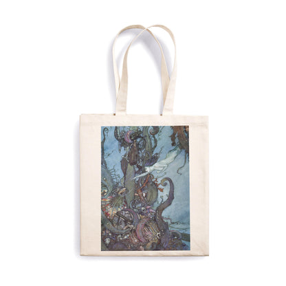 Mermaid Canvas Tote Bag Ukiyo-e Vintage Art Book Fairy Tale Edmund Dulac Siren Princess Cute Cotton Shopper Printed Eco Friendly Market Bag